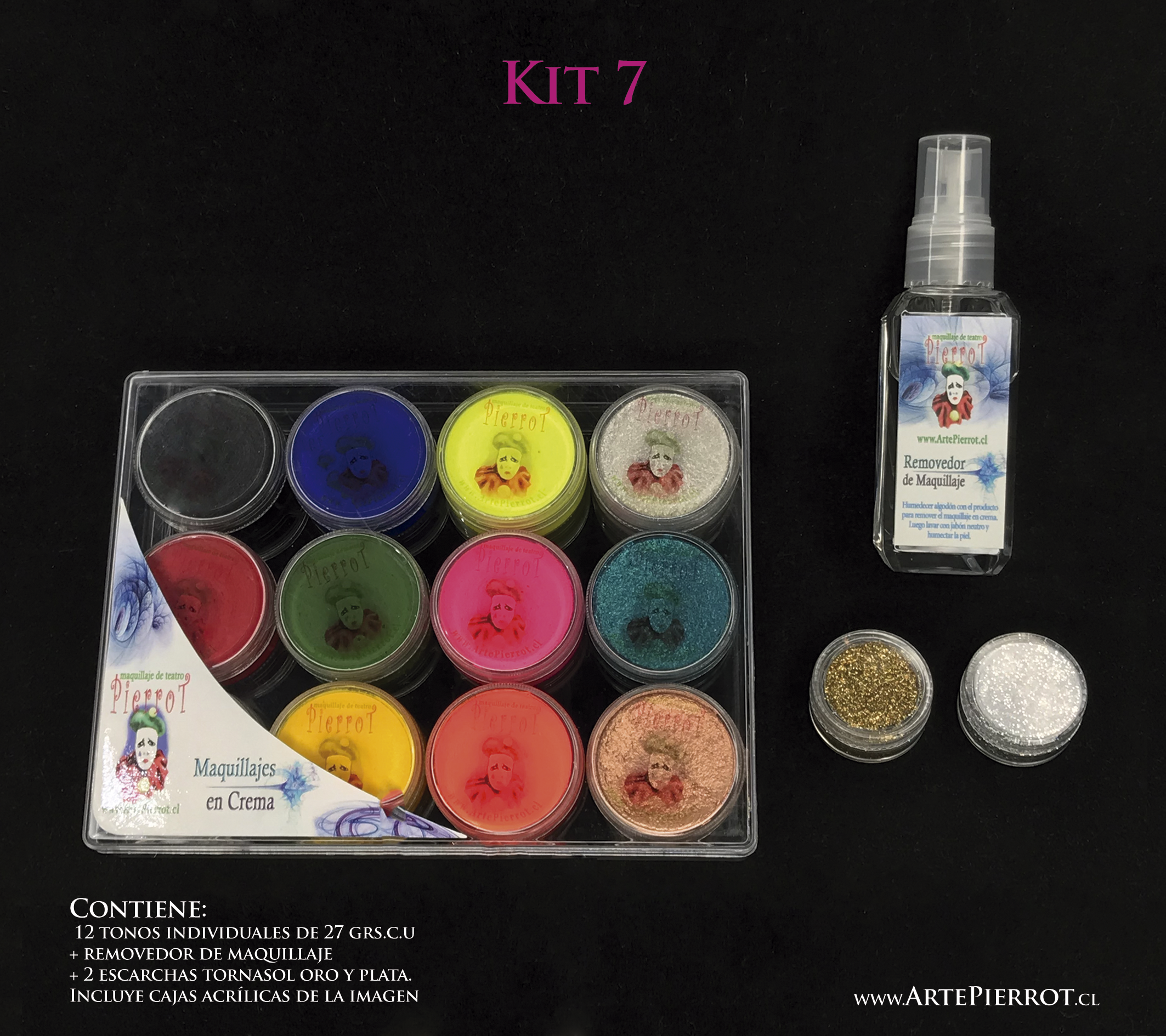 Kit 7 Maquillaje en crema individuales de 27grs x tono (marca Pierrot) –  Arte Pierrot