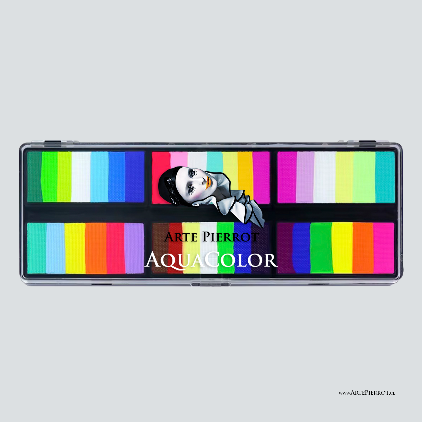 Paletas Aqua Arte Pierrot_6 potes jumbo arcoiris Aquacolor / Paleta 6 Potes Jumbo / Tonos Jumbo Arcoiris / Marca Arte Pierrot - Imagen 1
